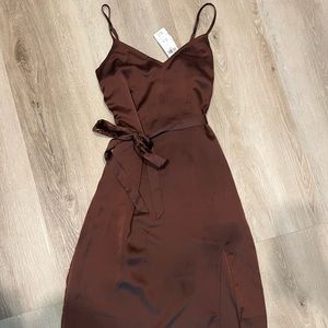 Abercrombie & Fitch brown silk slip midi dress sz XS NWT